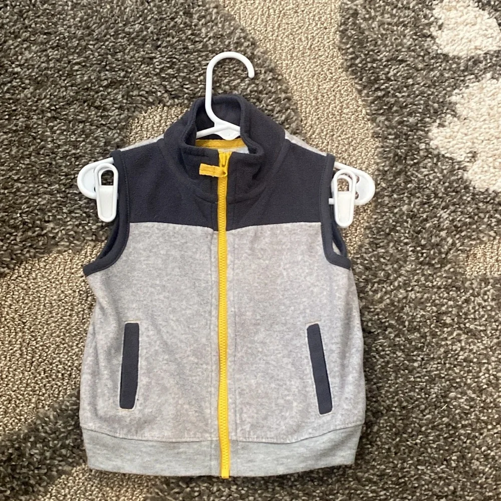 Carters Baby Boy Block Fleece Full Zip Utility Vest Gray Navy Yellow Zipper 18M